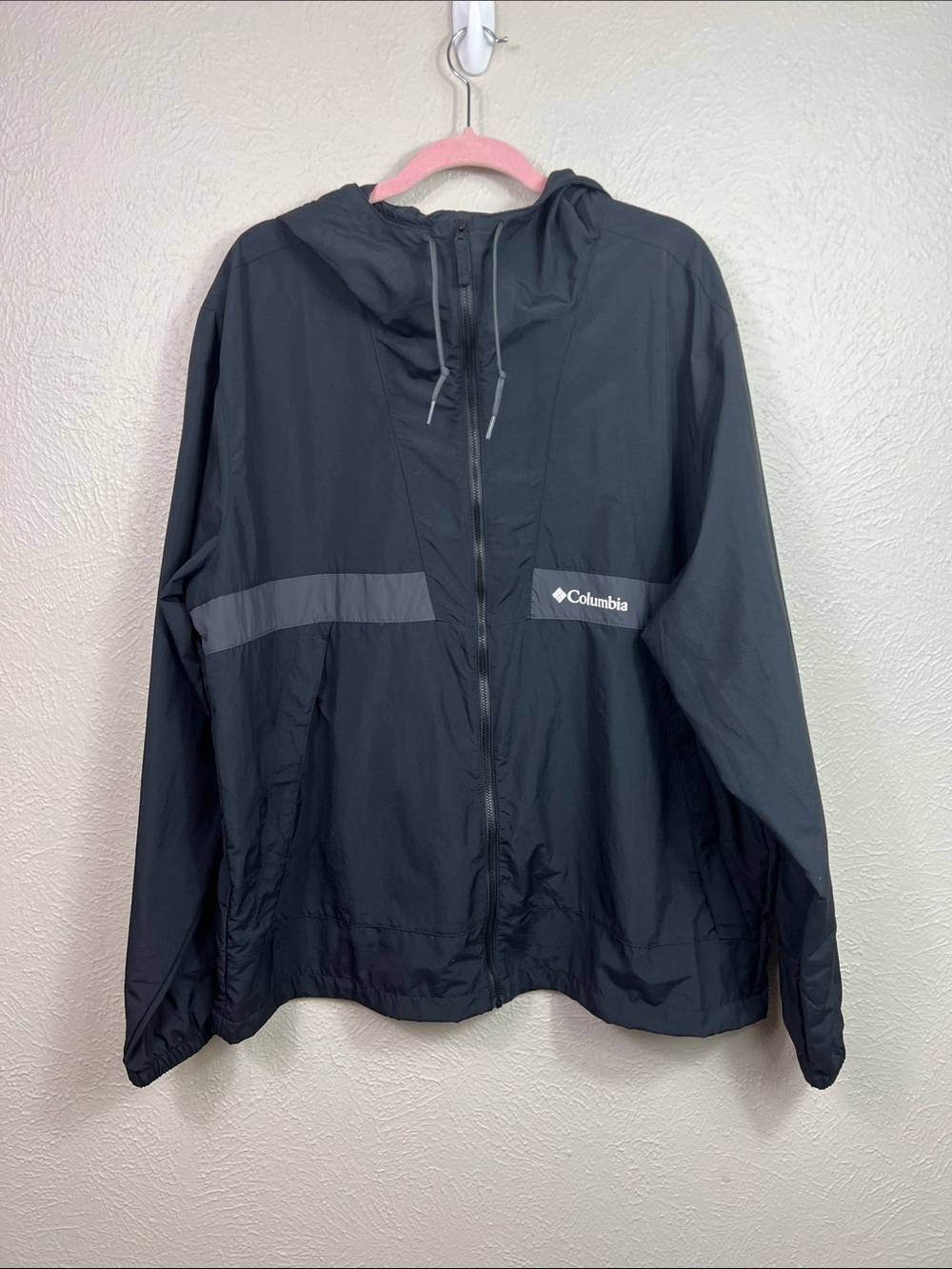 Columbia Water Resistant Black Hooded Rain Wind Jacket XL
